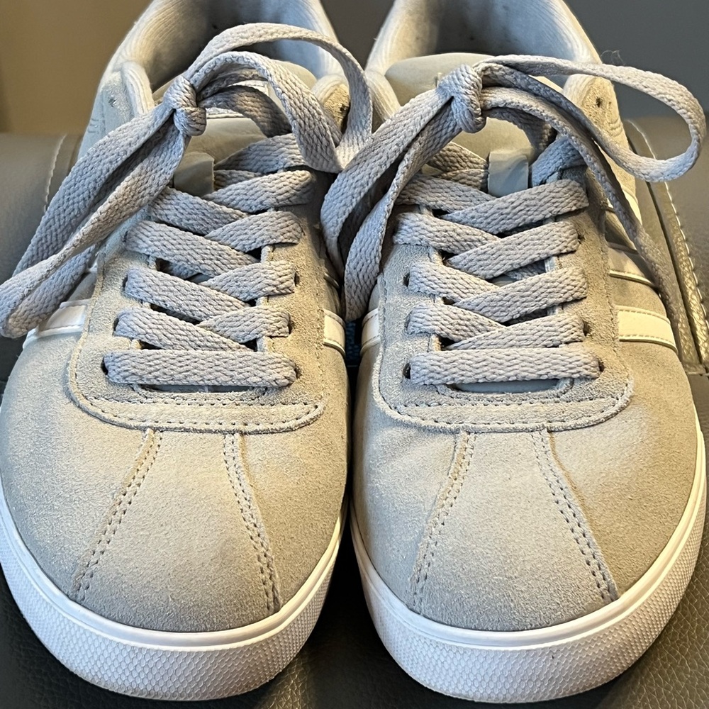 Gray Suede Sneakers with White Stripes Adidas VL Court 3.0 Sneaker -Women's